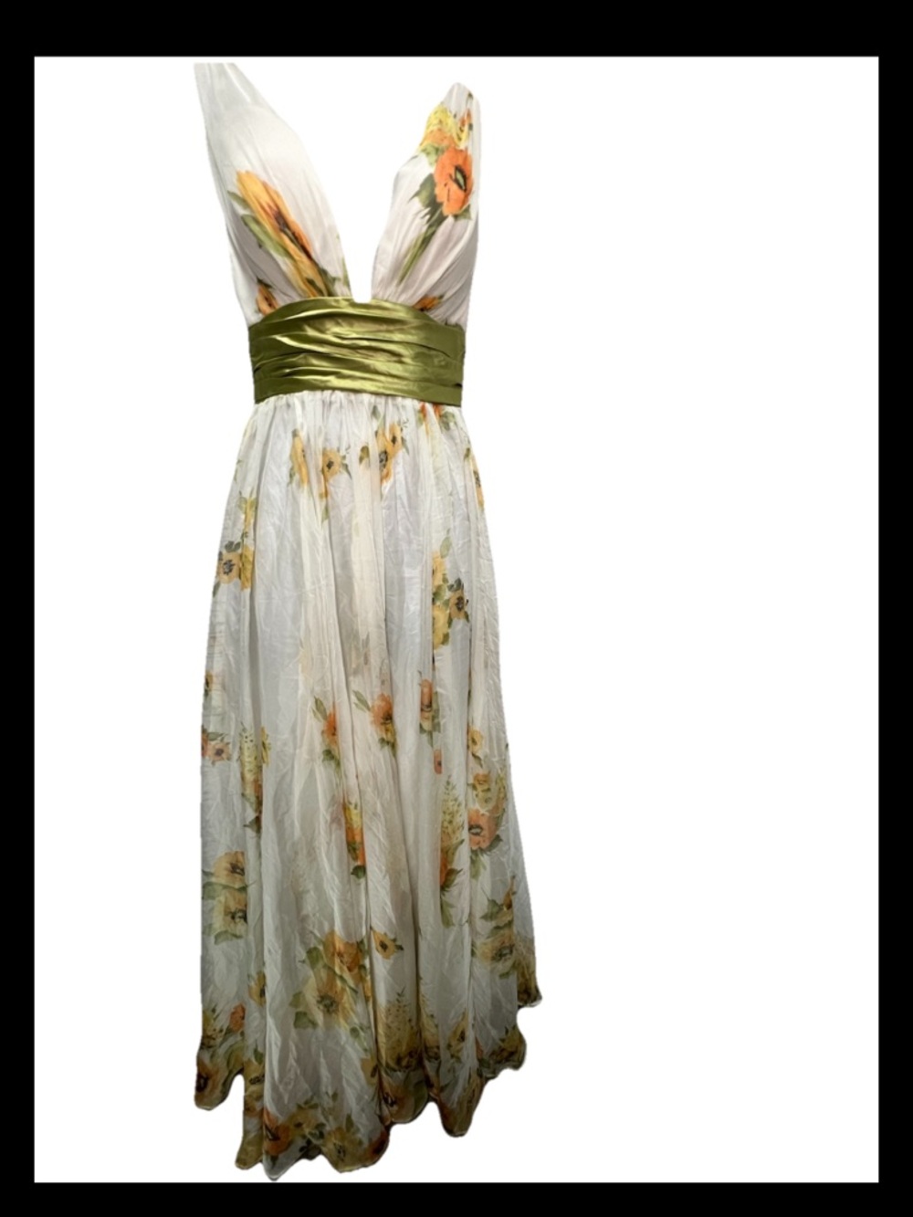 Floral Maxi Dress White Green V Neck Size S NWT Ethereal Romantic Spring Wedding